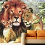 קיר בריקים משפחת אריות | StickDecor