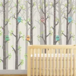 יער מאויר וינשופים צבעונים קטנים | StickDecor