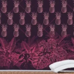 עיצוב עלים ואננסים בגוון ורוד וכחול כהה | StickDecor