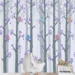 יער סגלגלג וינשופים קטנים צבעוניים | StickDecor