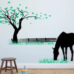 מדבקת קיר נוף וסוס | StickDecor