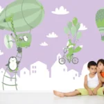 חיות מתוקות מרחפות בגווני ירוק כחול | StickDecor