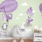חיות מתוקות מרחפות בגווני ירוק סגול | StickDecor