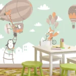 חיות מתוקות מרחפות בגווני כתום ירוק | StickDecor