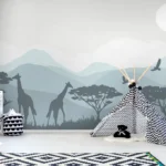 ספארי ג'ירפות בגווני כחול עדין | StickDecor