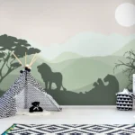 ספארי אריות בגווני ירוק עדין | StickDecor