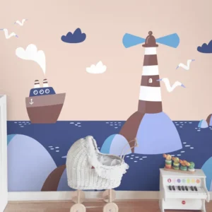 אוניה בים בגווני כחול כתום