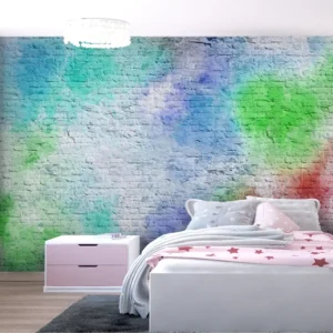 קיר בריקים כתמים כחול ירוק