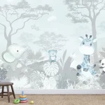 מדבקת טפט | חיות חמודות גוון כחלחל