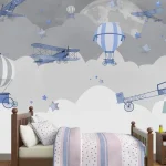 מדבקת טפט | טסים לירח בגוון כחול