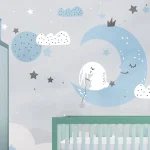 מדבקת טפט | ארנב על הירח בגוון קריר