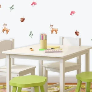 מדבקת קיר | סט במבי, פטריות אצטרובלים ועלים