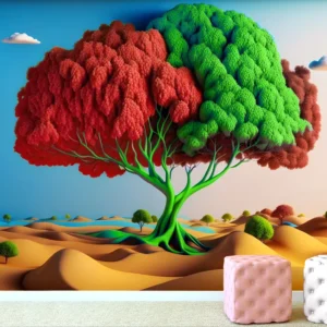 מדבקת טפט | עץ במדבר ירוק אדום