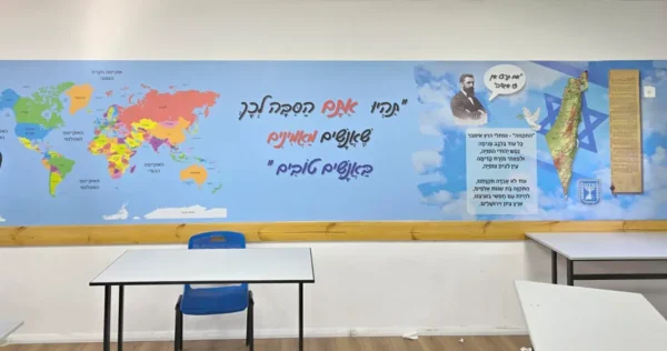 מדבקת טפט מעוצבת מפת עולם והמנון תהיו אתם השינוי