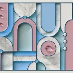 מדבקת טפט | צורות תלת מימד ורוד כחול