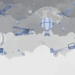 מדבקת טפט | טסים לירח בגוון כחול