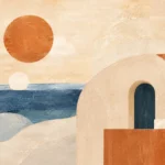 תמונת קנבס — ים תיכוני מינימליסטי, שמש וקמרון – תמונה 2 | StickDecor