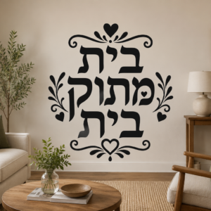 מדבקת צללית שחורה עם הכיתוב 'בית מתוק בית'