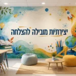 טפט צבעוני על קיר בחדר ילדים עם מיטה וצעצועים, מציג ספרים וגלובוס בצבעים חיים.