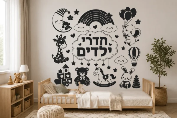 מדבקת קיר לחדר ילדים עם מוטיבים שובבים