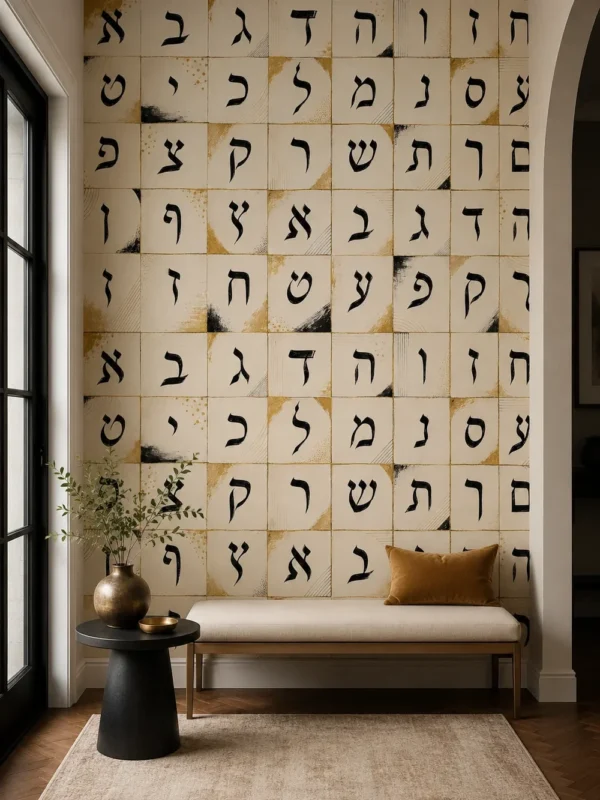 אותיות עבריות בעיצוב קיר אומנותי