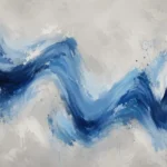 גלים כחולים דינמיים עם גווני כחול ולבן בטקסטורה מכחולית
