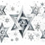 דפוס כוכבים גיאומטריים סימטריים בגווני אפור ולבן, עיצוב מודרני ואבסטרקטי