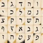 רשת של אותיות עבריות קליגרפיות בשחור וזהב על רקע בג'