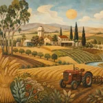 טרקטור אדום בשדה כפרי