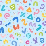 צורות אבסטרקטיות צבעוניות על רקע תכלת, בעיצוב שובב.