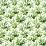 ענפי זית עם זיתים ועלים בירוק, בצבעי מים, בדגם חוזר