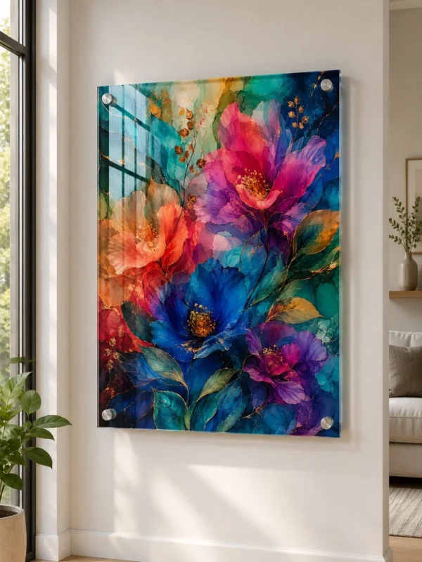 פרחים צבעוניים בזכוכית