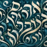 קליגרפיה מופשטת זורמת בגווני כחול וקרם, מתפתלת בעדינות על פני שטח הטפט.