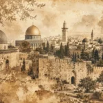 נוף עירוני היסטורי עם כיפות ואדריכלות אבן בצבעי ספיה חמים