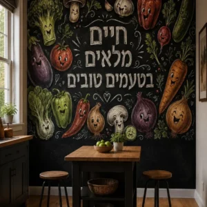 ירקות מחייכים על לוח גיר