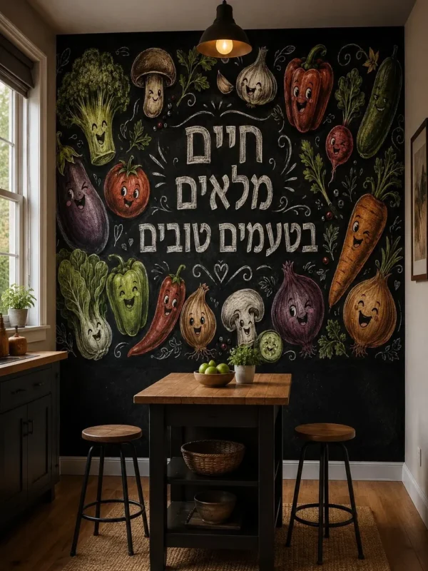 ירקות מחייכים על לוח גיר