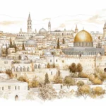 טפט עם מבנים כיפתיים בצבעי בז', זהב ואפור בסגנון איורי