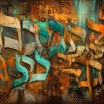 אותיות עבריות בסגנון גרפיטי בצבעים כתום, טורקיז וחום על רקע מחוספס.