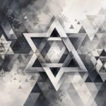 כוכב גיאומטרי עשוי ממשולשים בגווני אפור ושחור, עיצוב מודרני ואבסטרקטי.