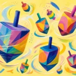 סביבונים צבעוניים עם מערבולות גיאומטריות על רקע צהוב
