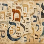 אותיות עבריות בעיצוב וינטג'י בגווני כחול, חום ובז', עם טקסטורה מיוחדת.
