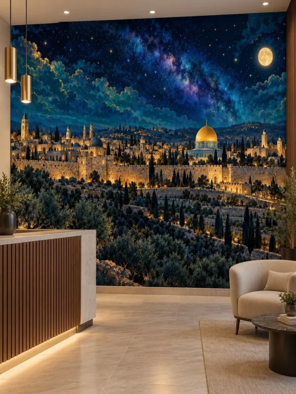 עיר בלילה עם כיפת זהב