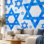 דוגמה של כוכבי דוד כחולים על רקע לבן בעיצוב גיאומטרי פשוט