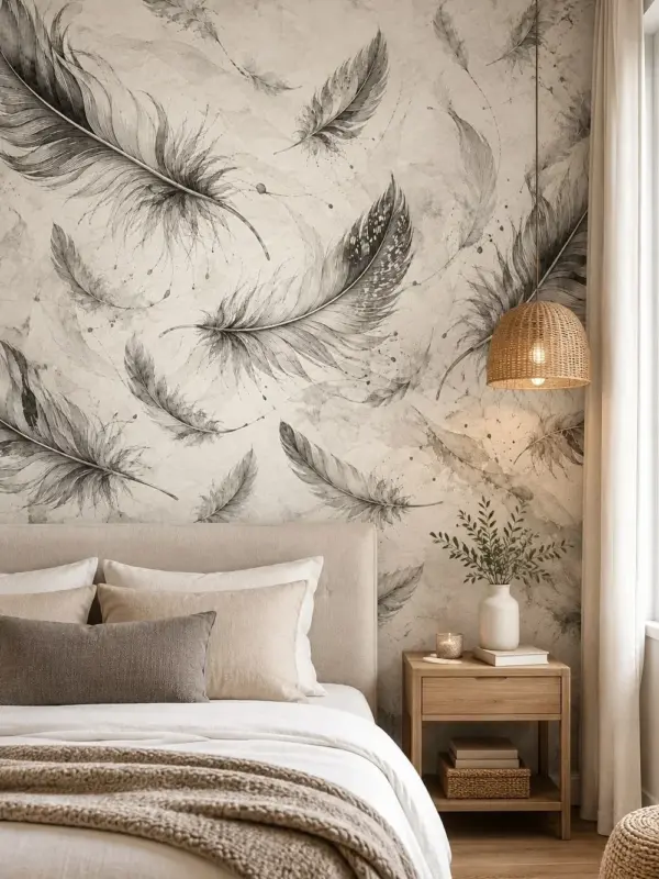 Black and Gray Floating Feathers Wallpaper