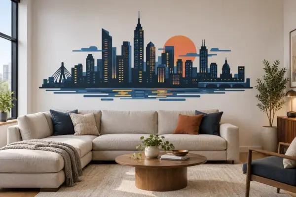 Magical Sunset City Skyline Wall Decal