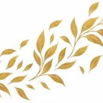 עיצוב עלים מוזהבים על רקע לבן, בסגנון זורם ואורגני, עם צבעי זהב בולטים ונעימים.