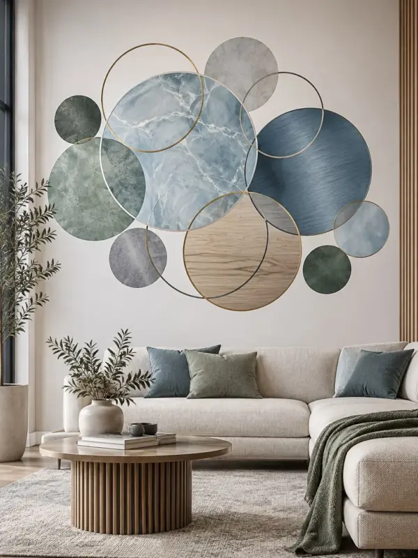 Marble, Wood and Metal Circles Wall Decal