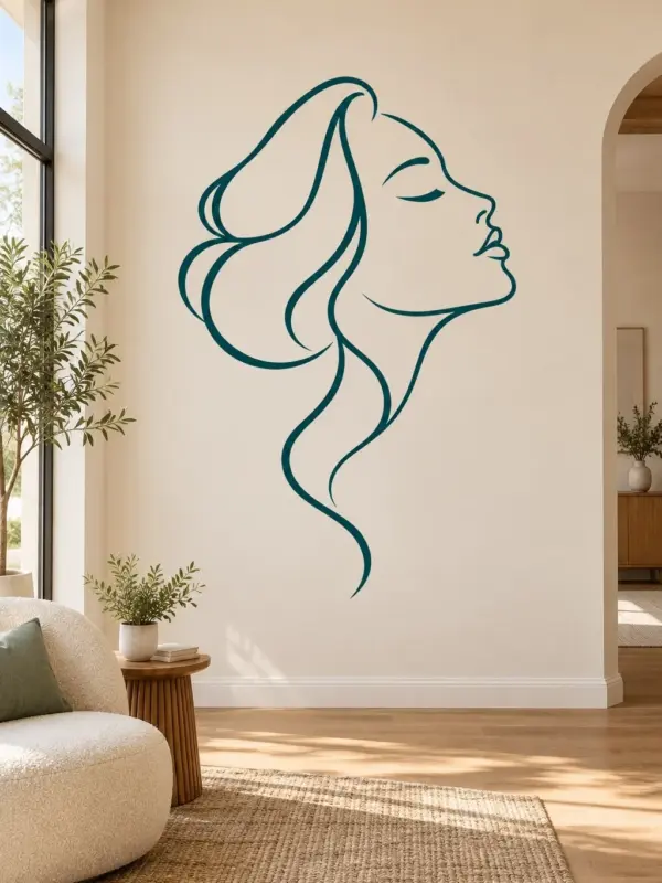 Minimalist Woman’s Profile Line Art Wall Decal