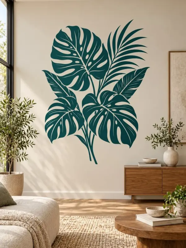 Monstera and Palm Leaves Silhouette Wall Decal
