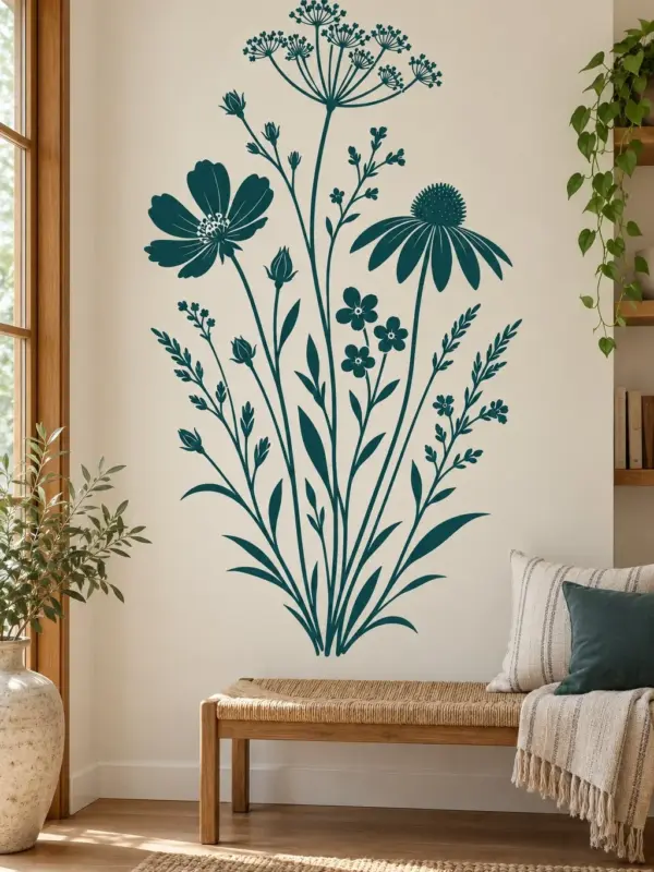 Black and White Wildflowers Silhouette Wall Decal